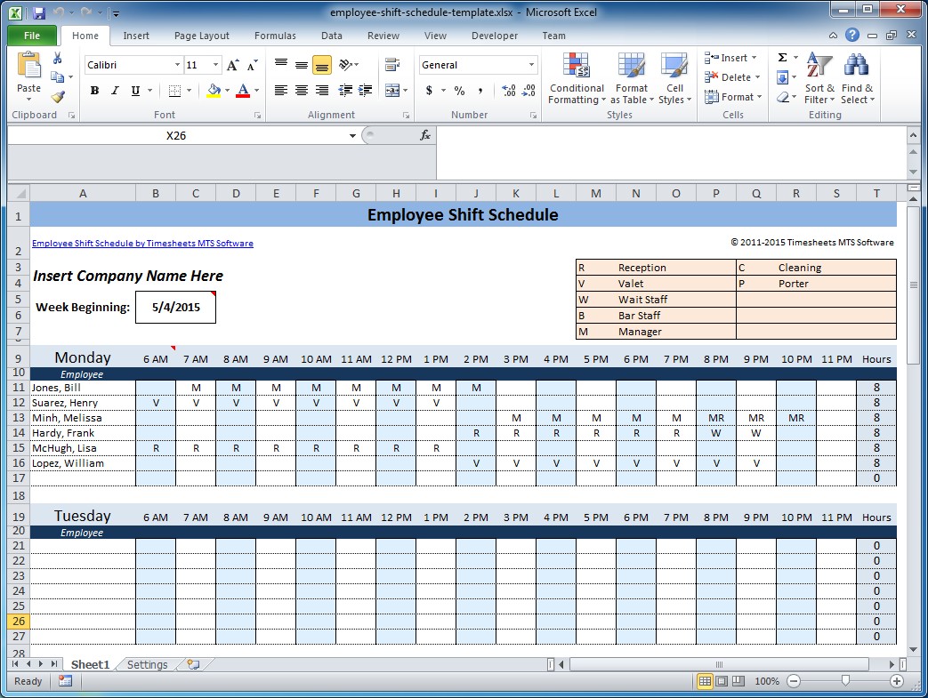 Hour Shift Schedule Template