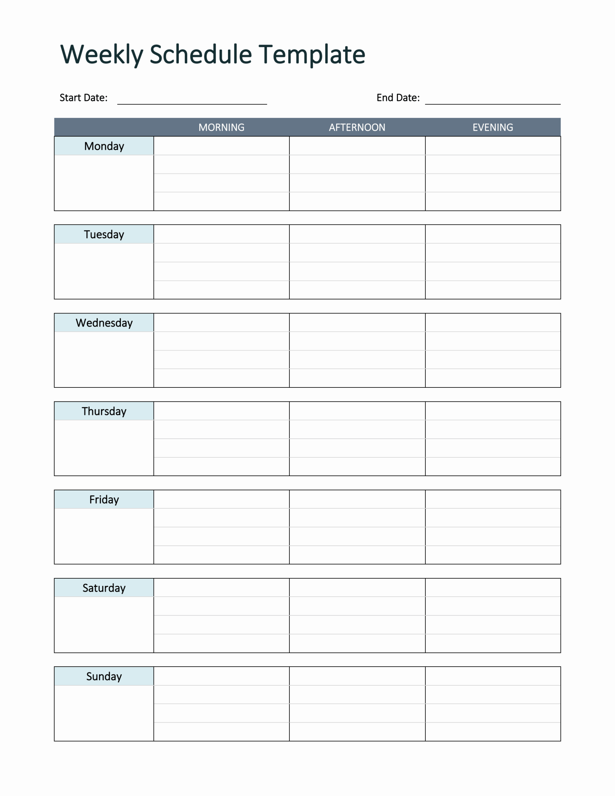 7 Day Schedule Template Example