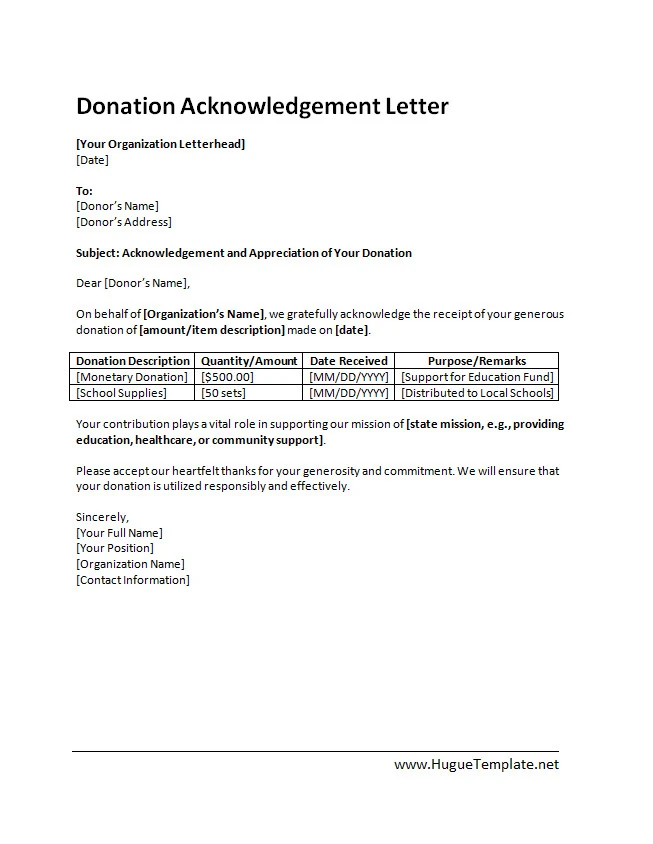 Acknowledgement Letter Template Word
