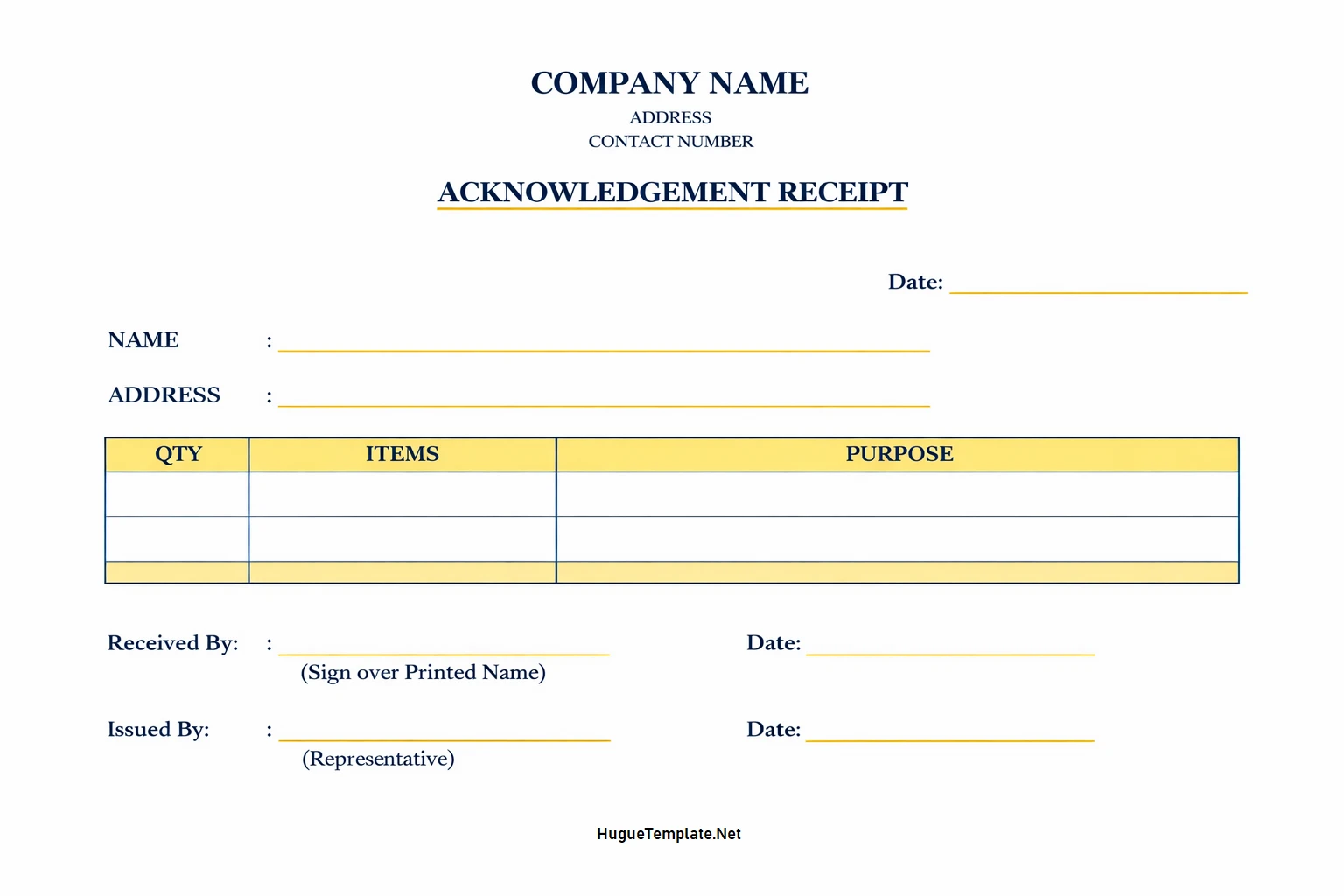 Simple Blank Acknowledgement Receipt Template