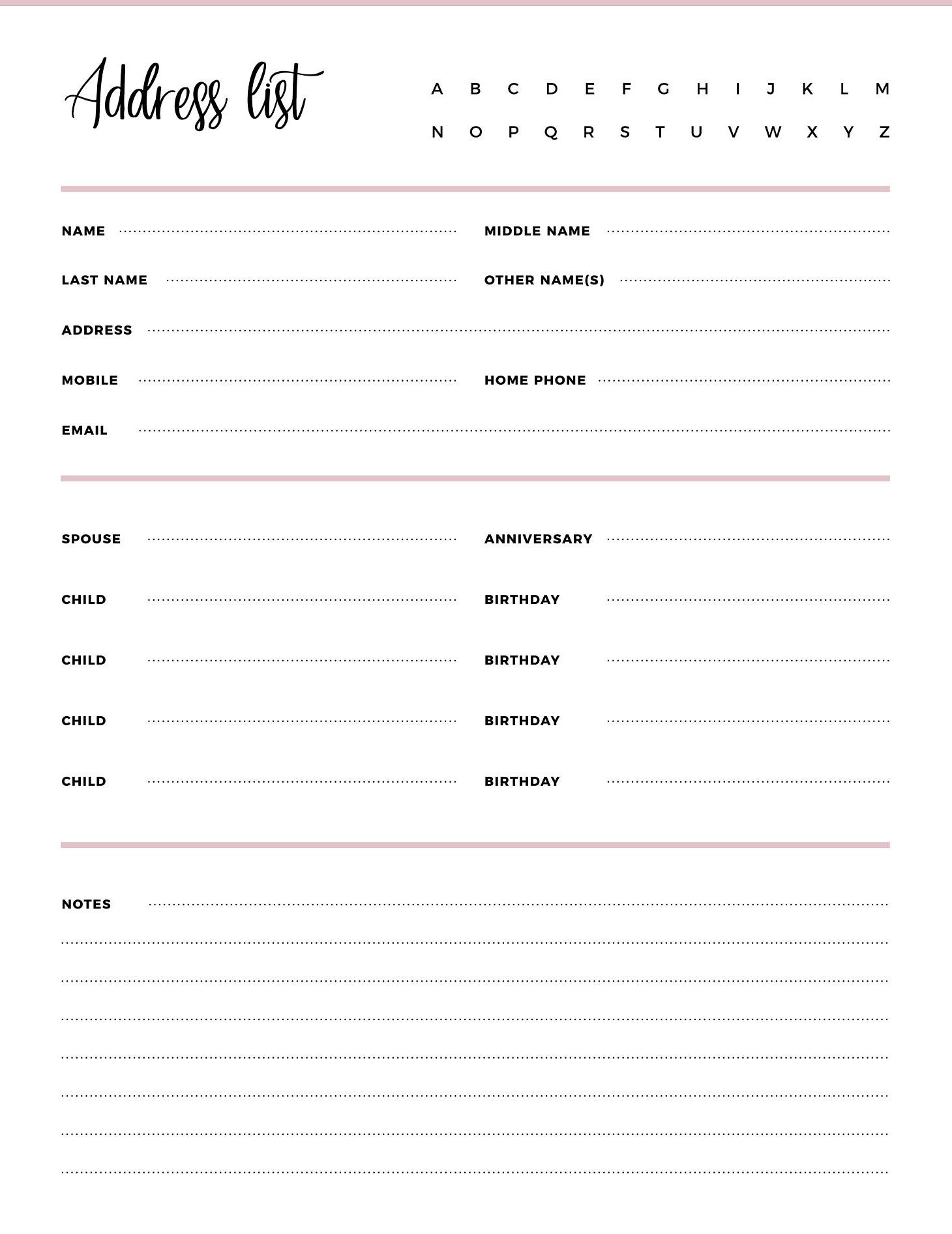 Address List Template