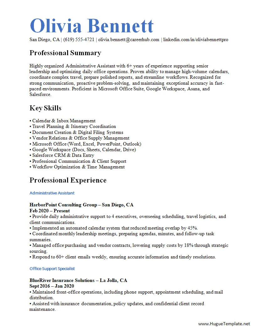 Administrative Assistant Resume Template Word