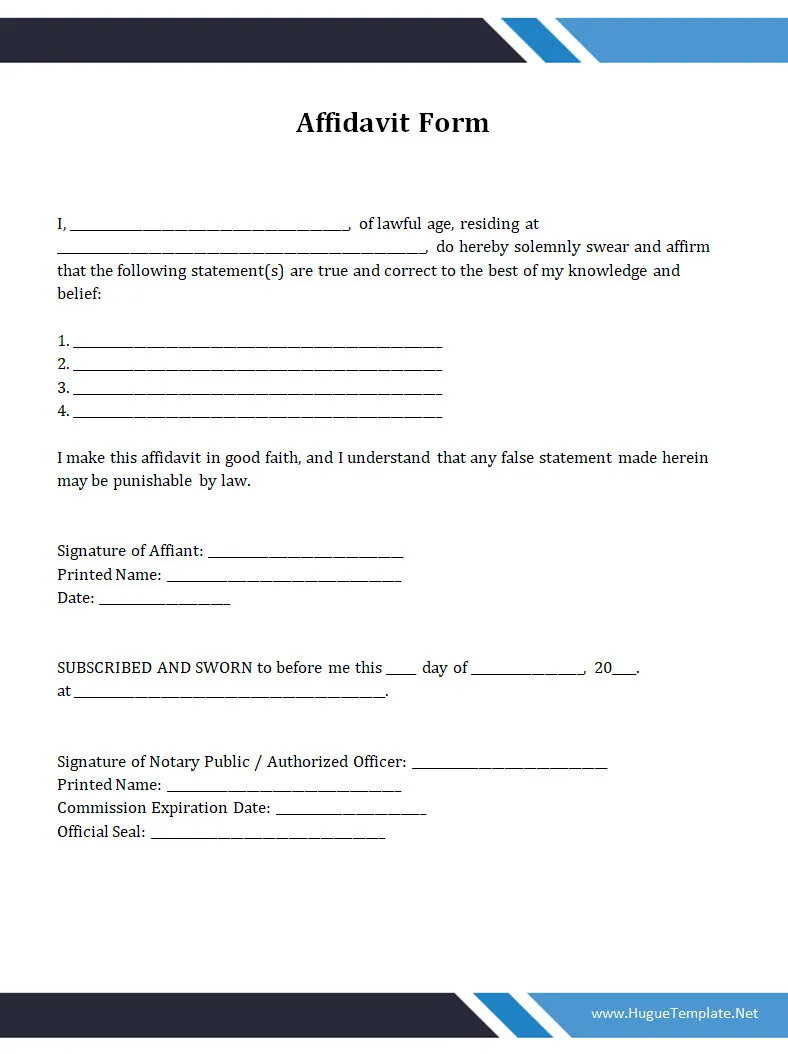 Affidavit Form Template Word