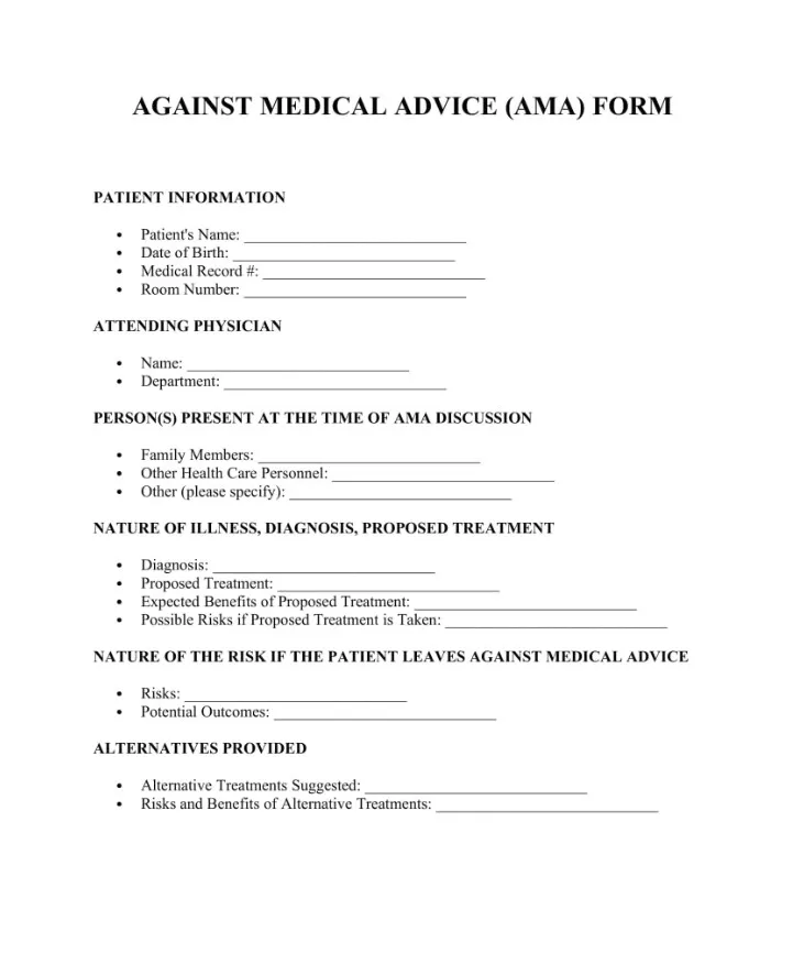 Against Medical Advice Form Against Medical Advice Form Template Word