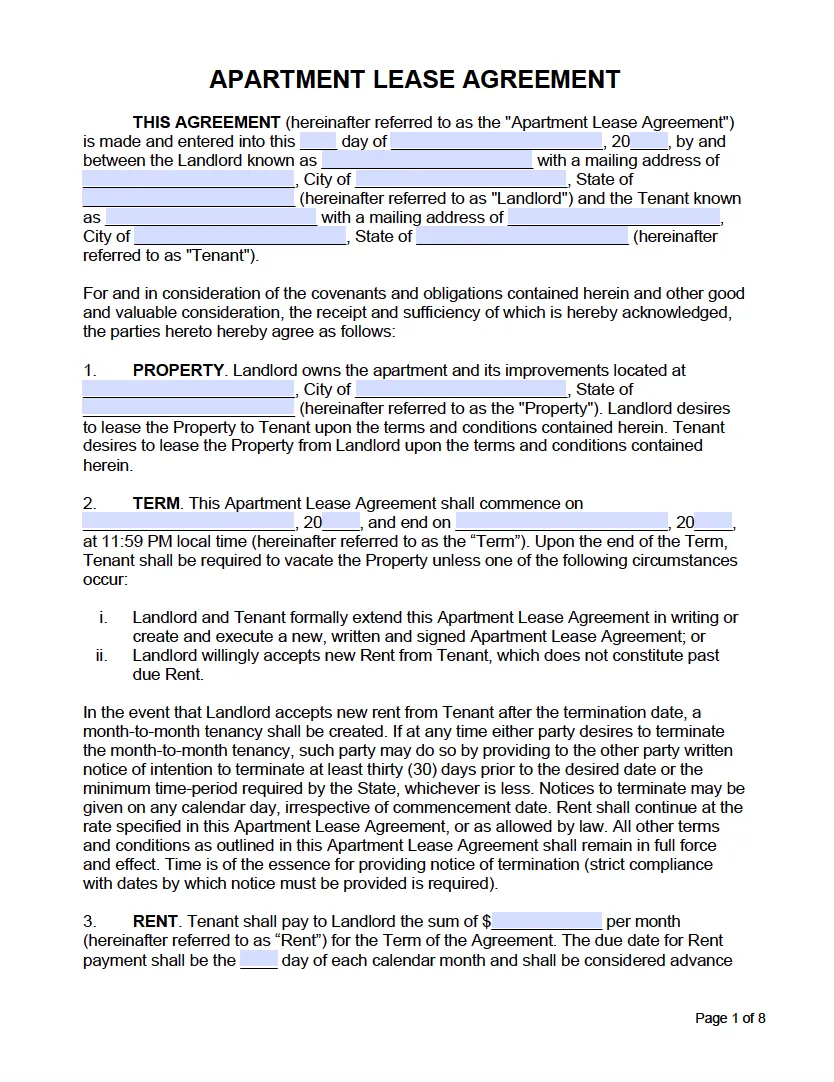 Apartment Lease Agreement Template Apartment Lease Agreement Template