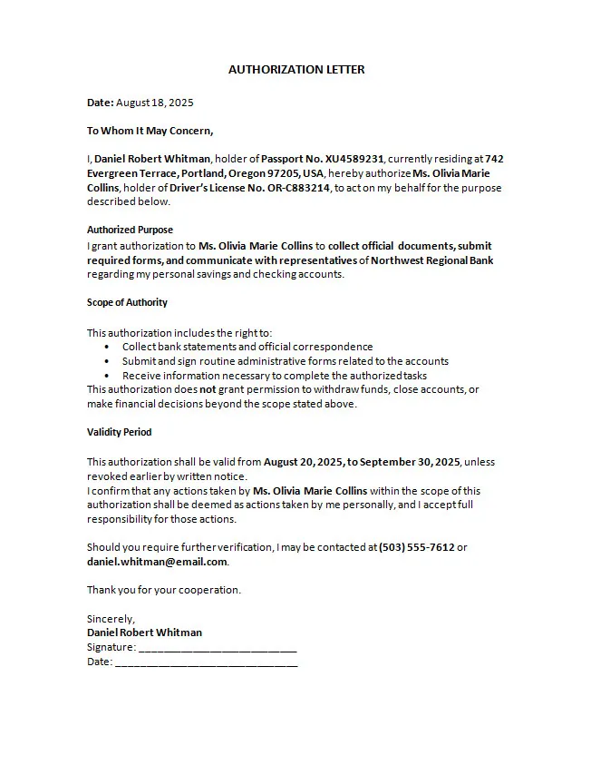 Simple Authorization Letter Template Word