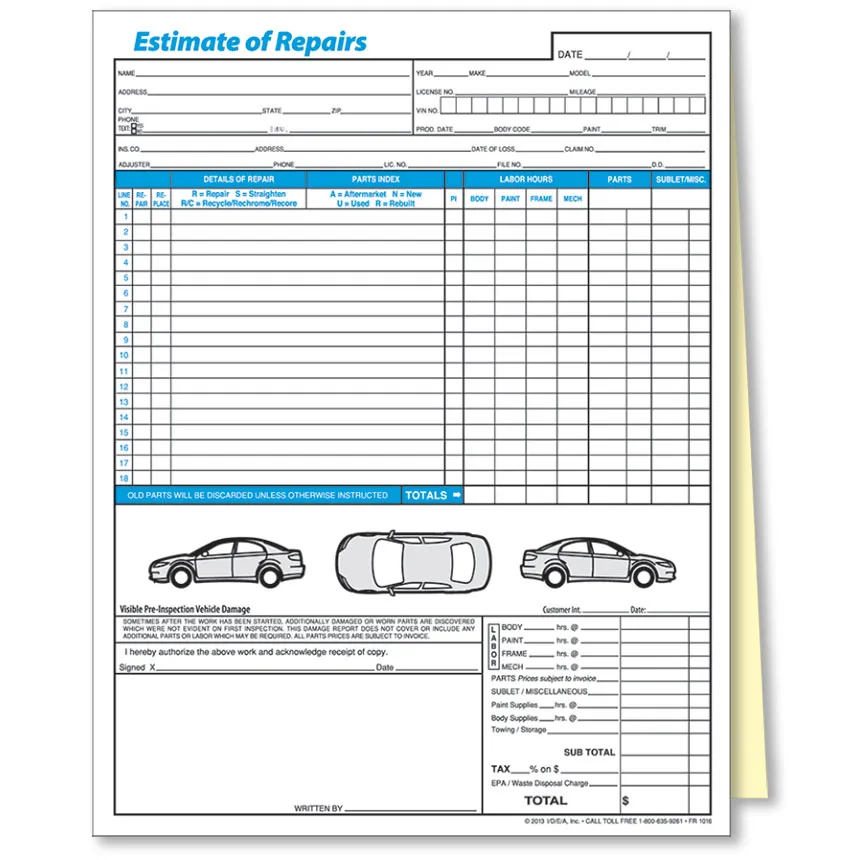 Simple Auto Repair Estimate Template Word