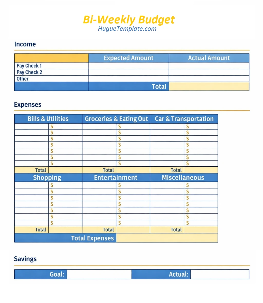 Bi weekly Budget Template Simple Bi-weekly Budget Template Excel PDF