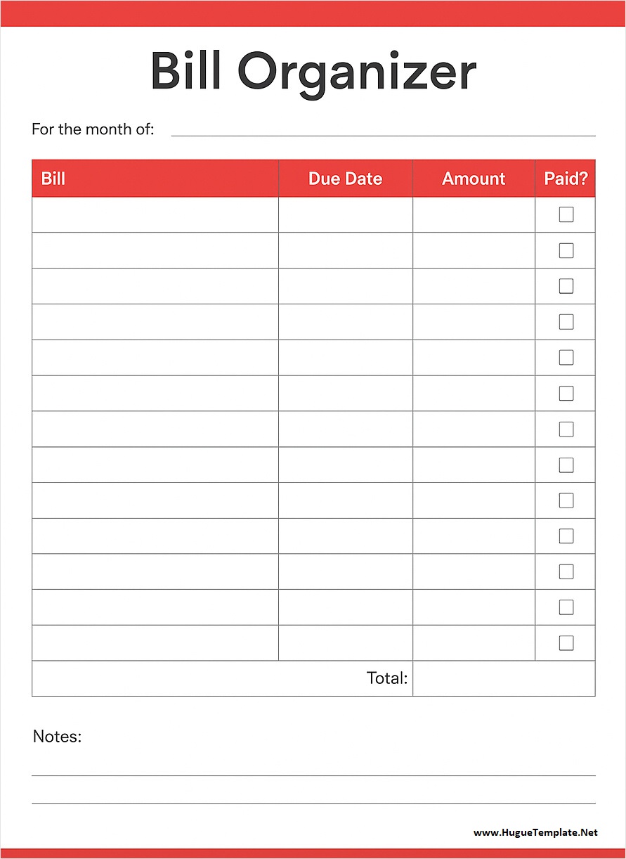 Bill Organizer Template Simple Bill Organizer Template