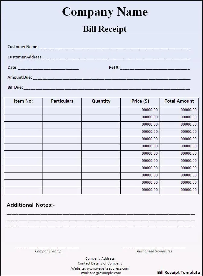 Simple Bill Receipt Template Word