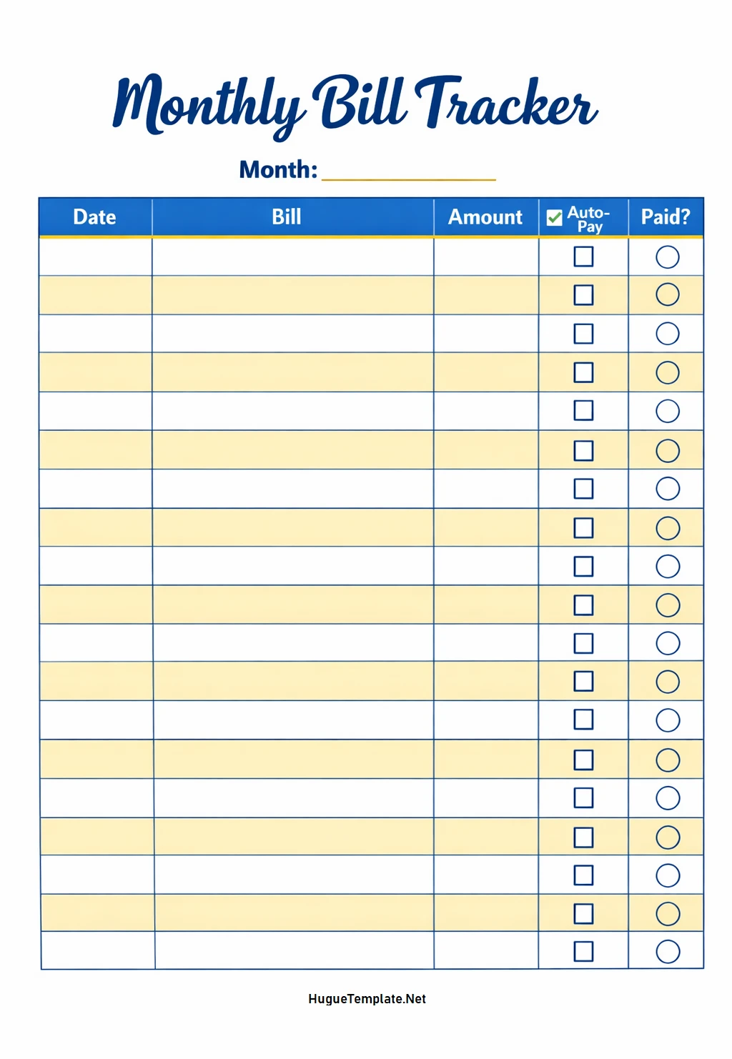 Bill Tracker Template Simple Blank Bill Tracker Template