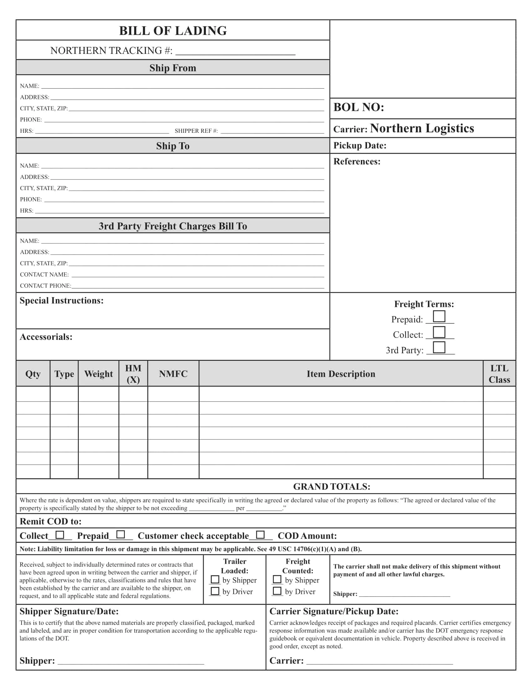 Bill of Lading Form Template Simple Bill of Lading Form Template