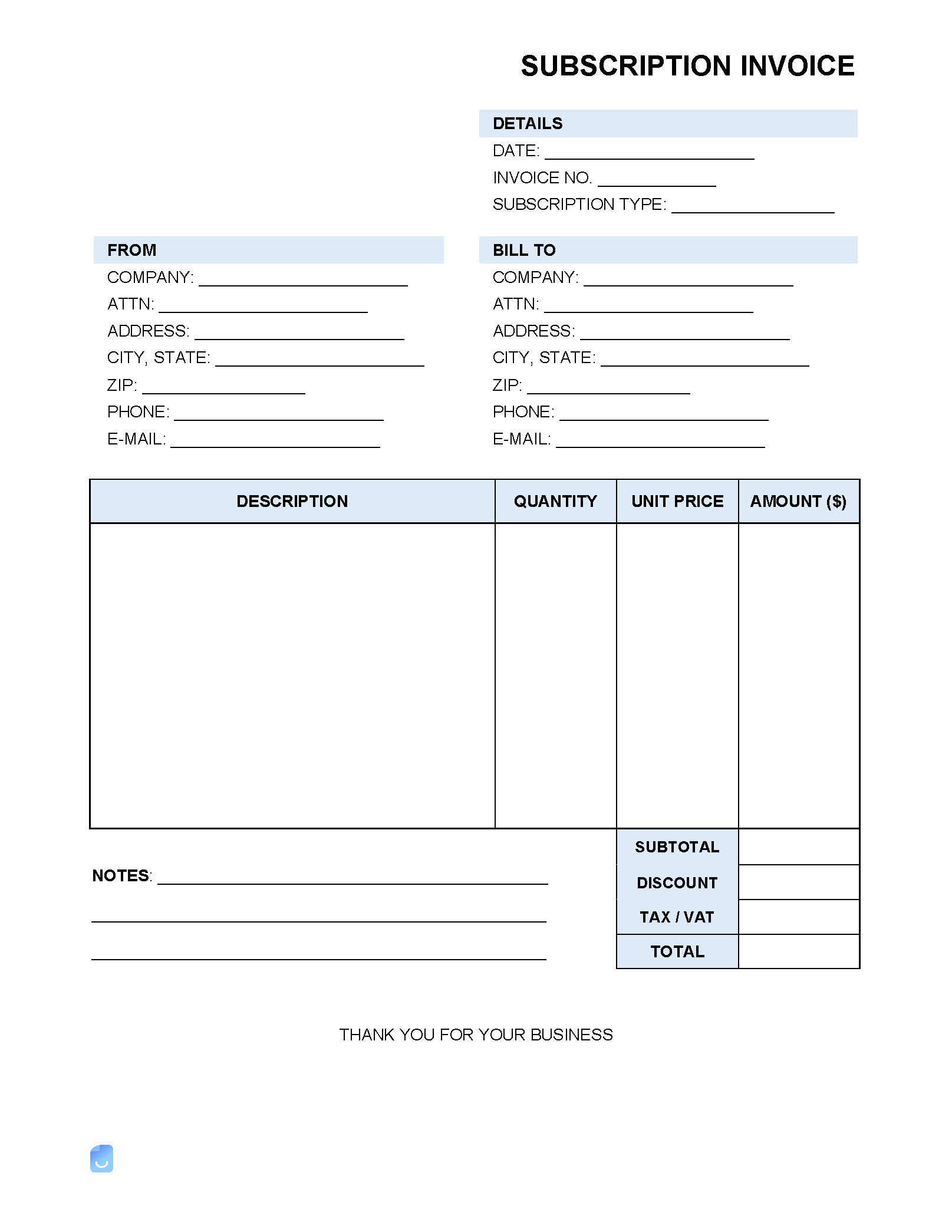 Billing Invoice Template