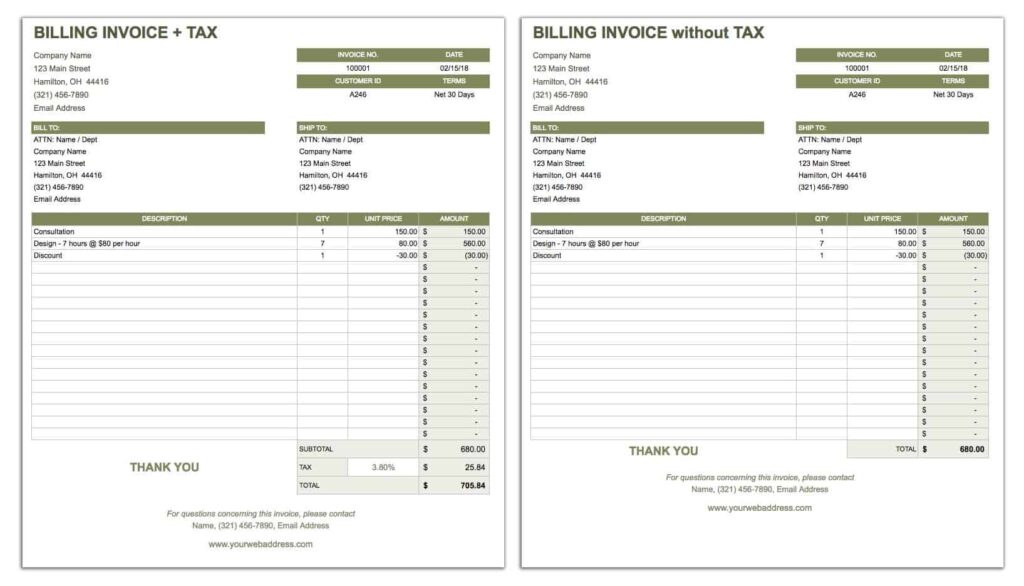 Free Printable Billing Invoice Template