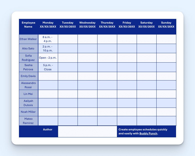 Break Schedule Template
