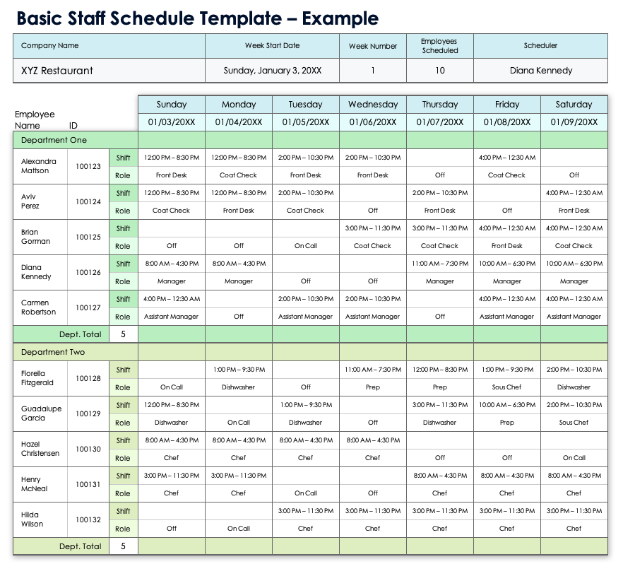 Break Schedule Template