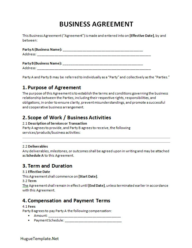 Business Agreement Template Word