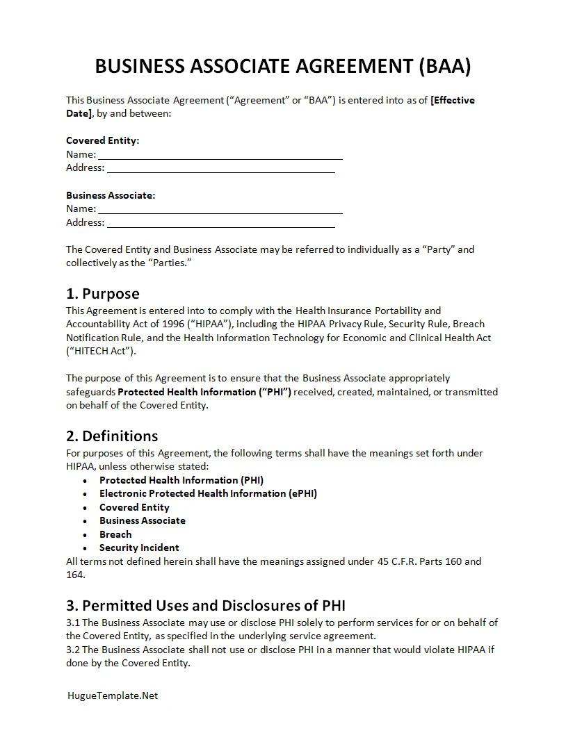 Business Associate Agreement Template Word