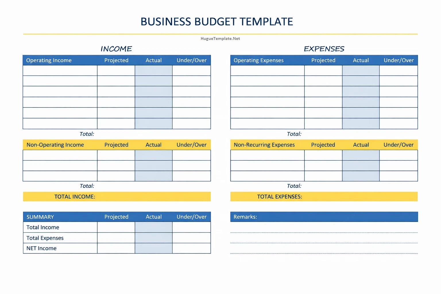 Simple Blank Business Budget Template