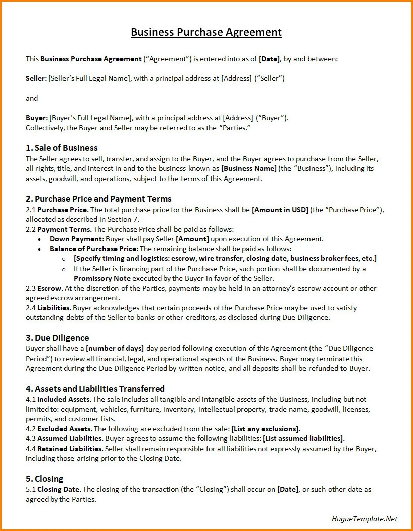 Business Purchase Agreement Template