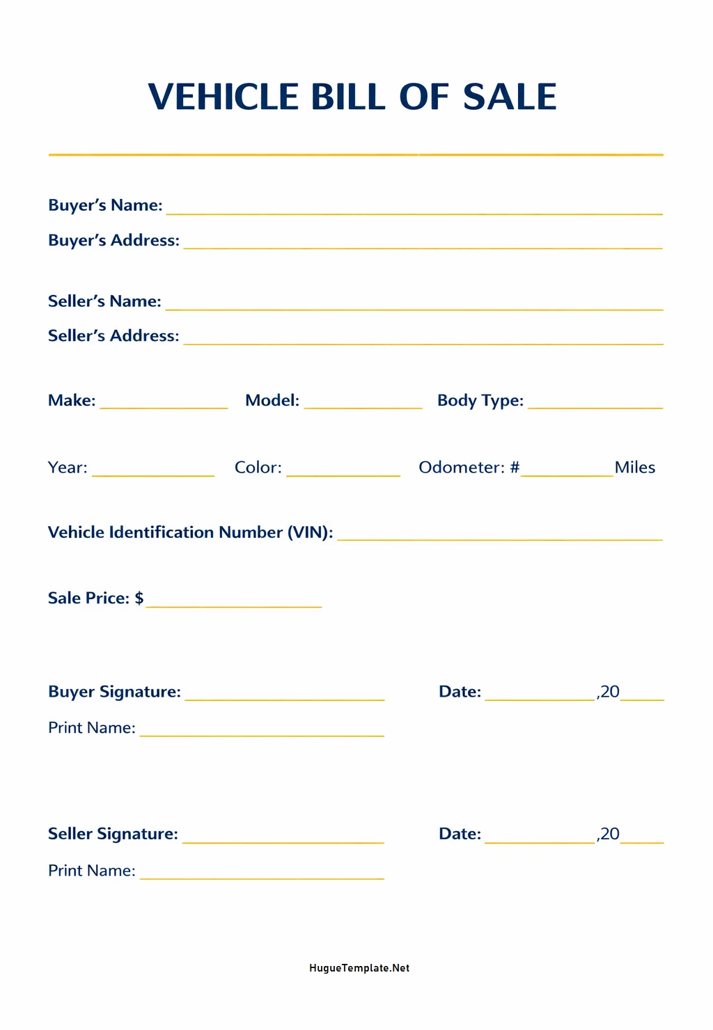 Car Bill of Sale Template