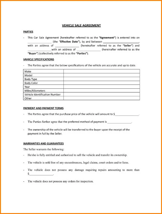 Car Buying Agreement Template Car Buying Agreement Template