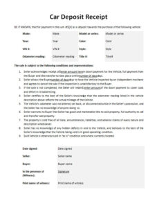 Printable Car Deposit Receipt Template