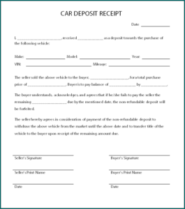 Printable Car Deposit Receipt Template