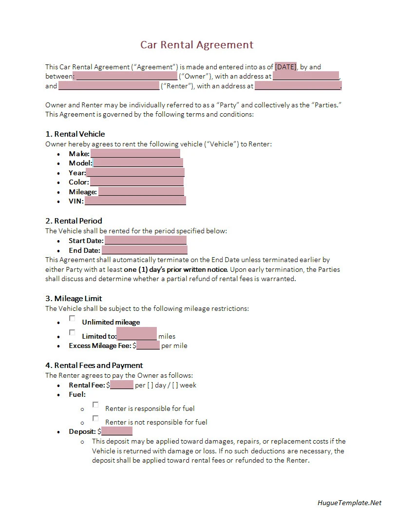 Car Rental Agreement Template Car Rental Agreement Template Word