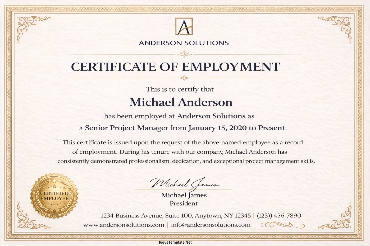 Certificate of Employment Template