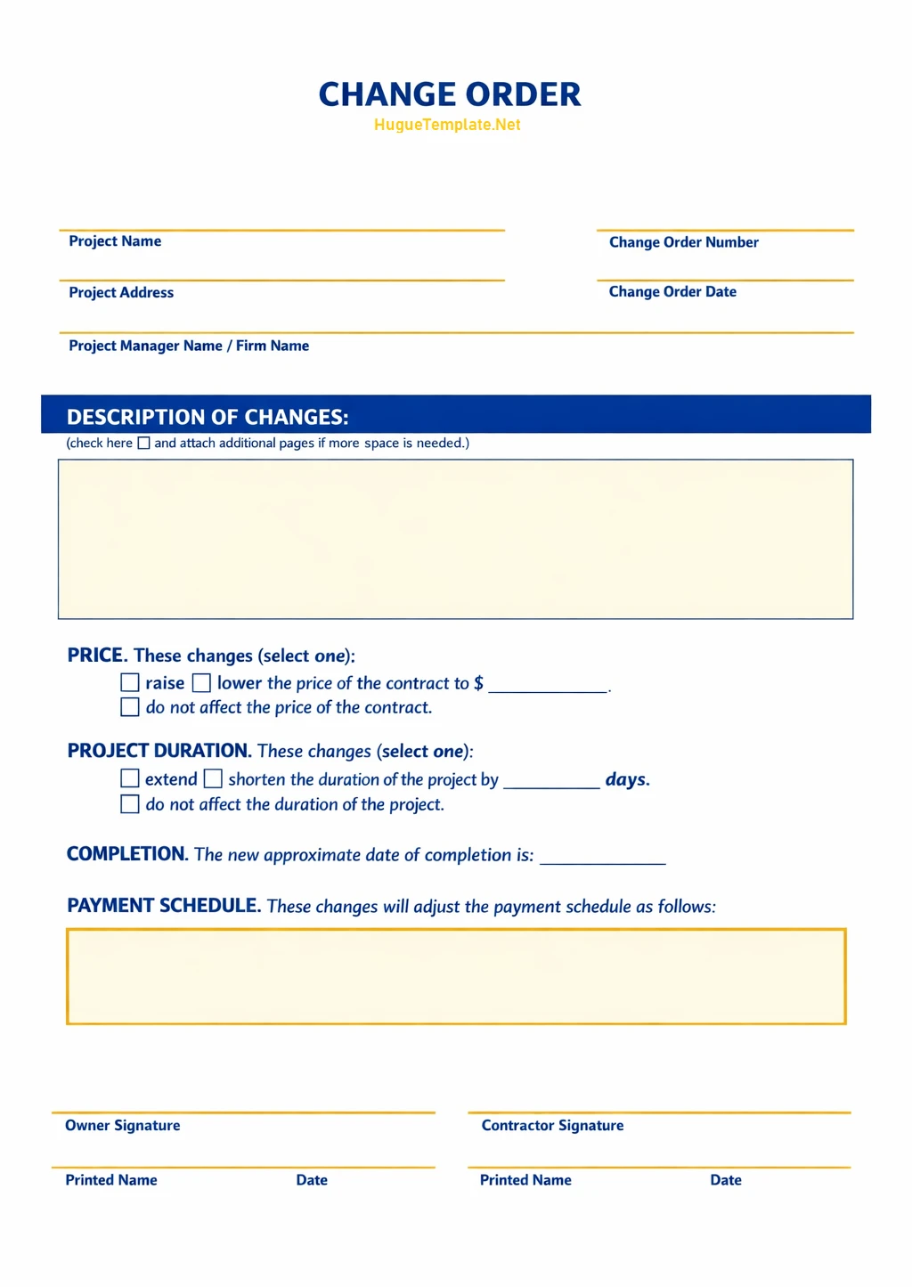 Change Order Template Simple Change Order Template