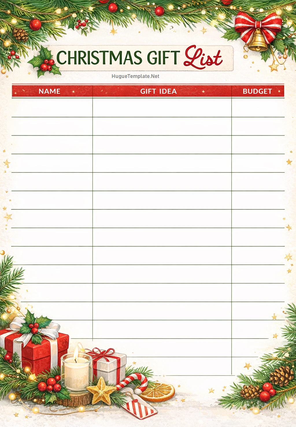Simple Blank Christmas Gift List Template