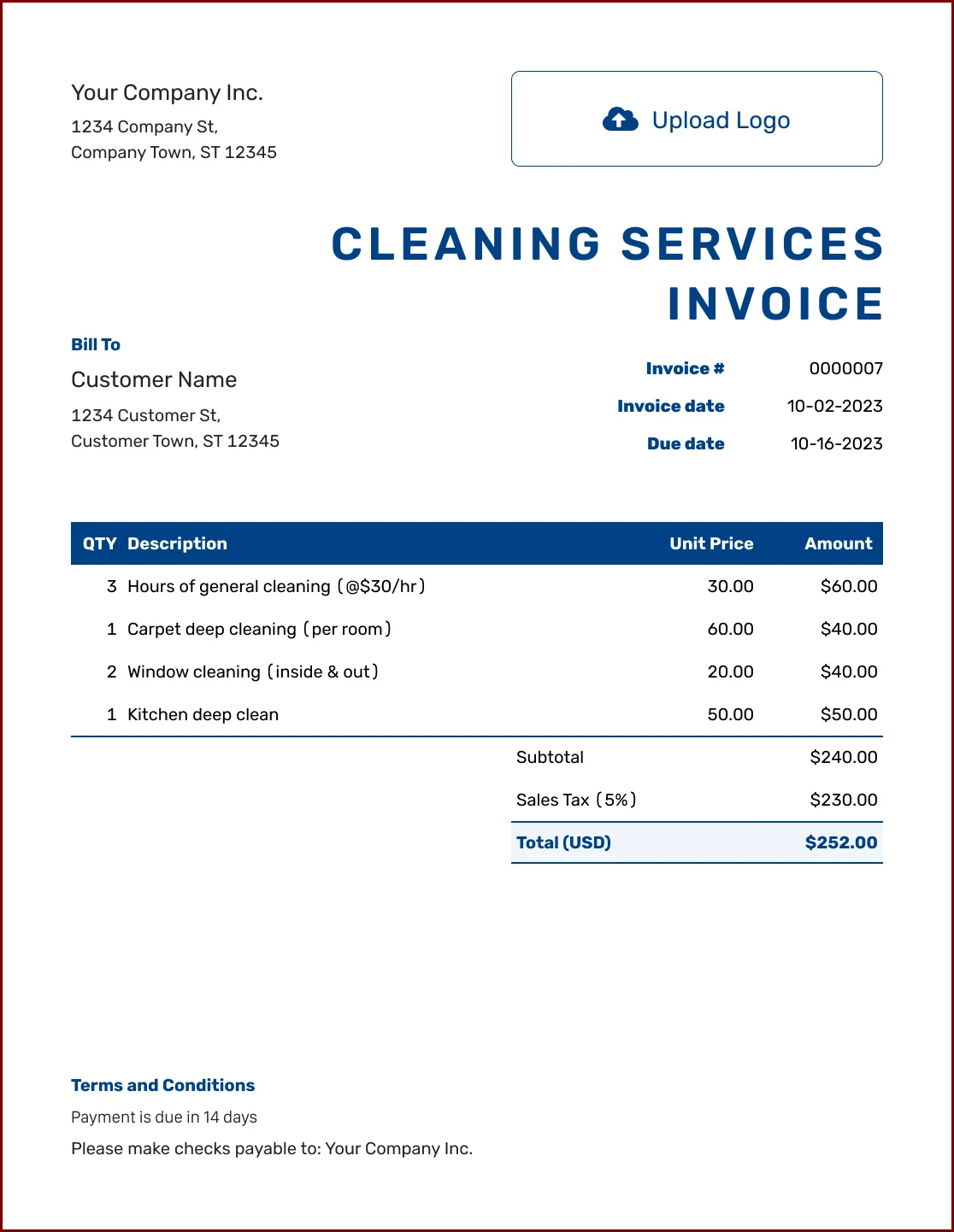 Cleaning Invoice Template