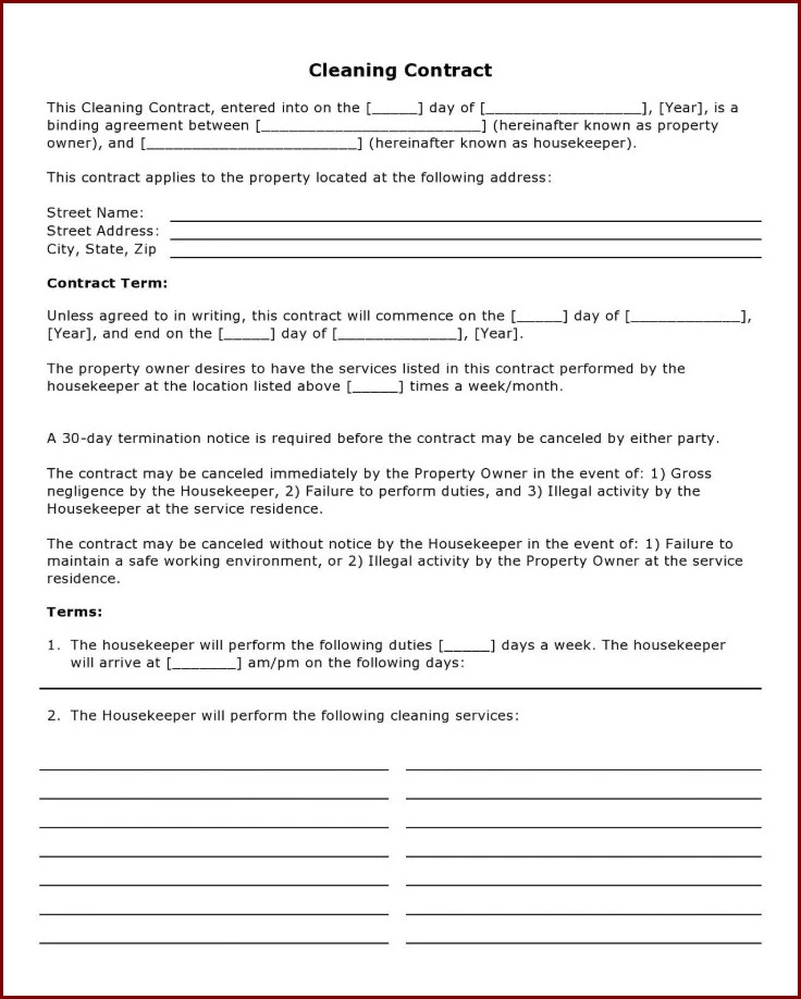 Cleaning Service Agreement Template Example
