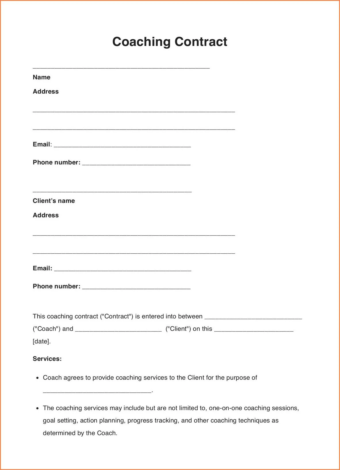 Coaching Contract Template Example