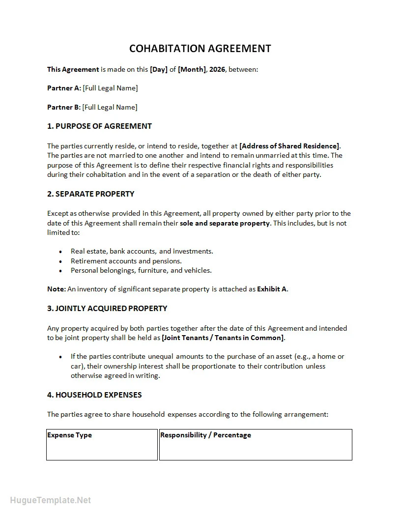 Cohabitation Agreement Template Word