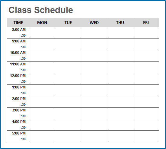 College Class Schedule Template Sample College Class Schedule Template Sample