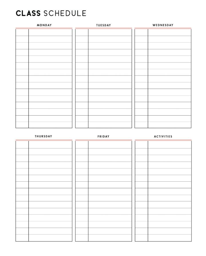 College Class Schedule Template