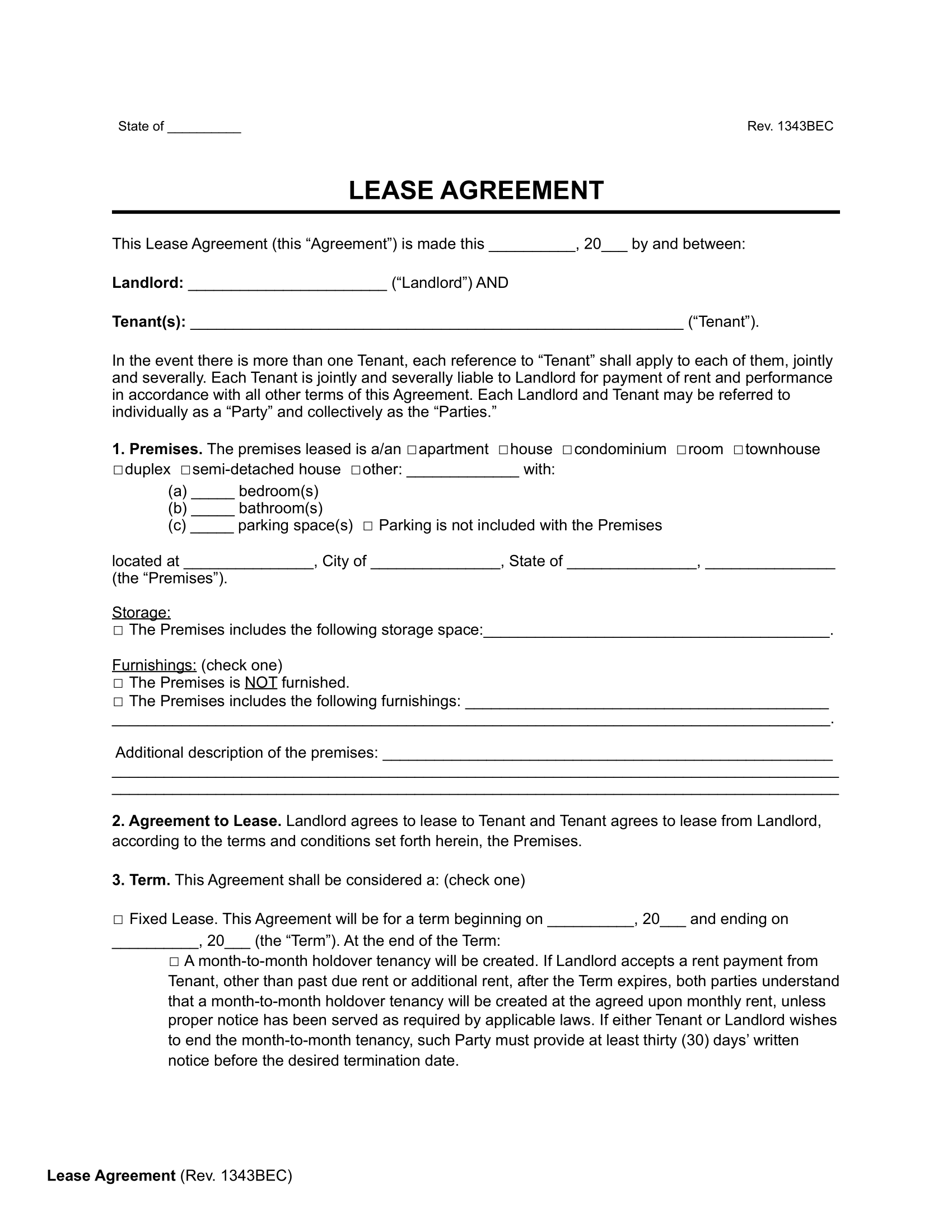 Commercial Rental Agreement Template