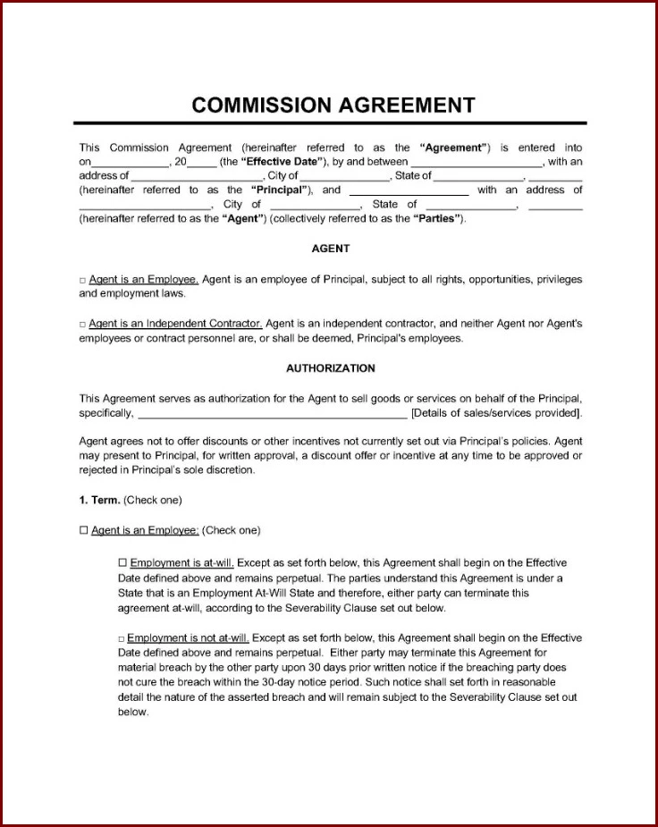 Commission Agreement Template Example