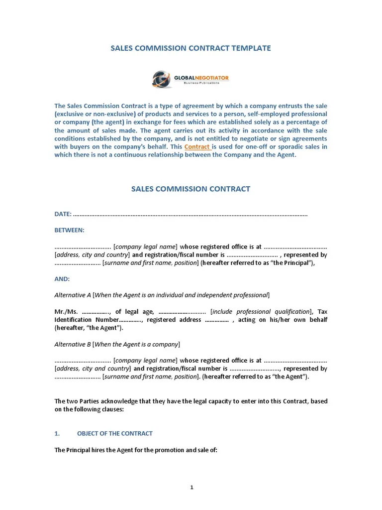 Commission Agreement Template