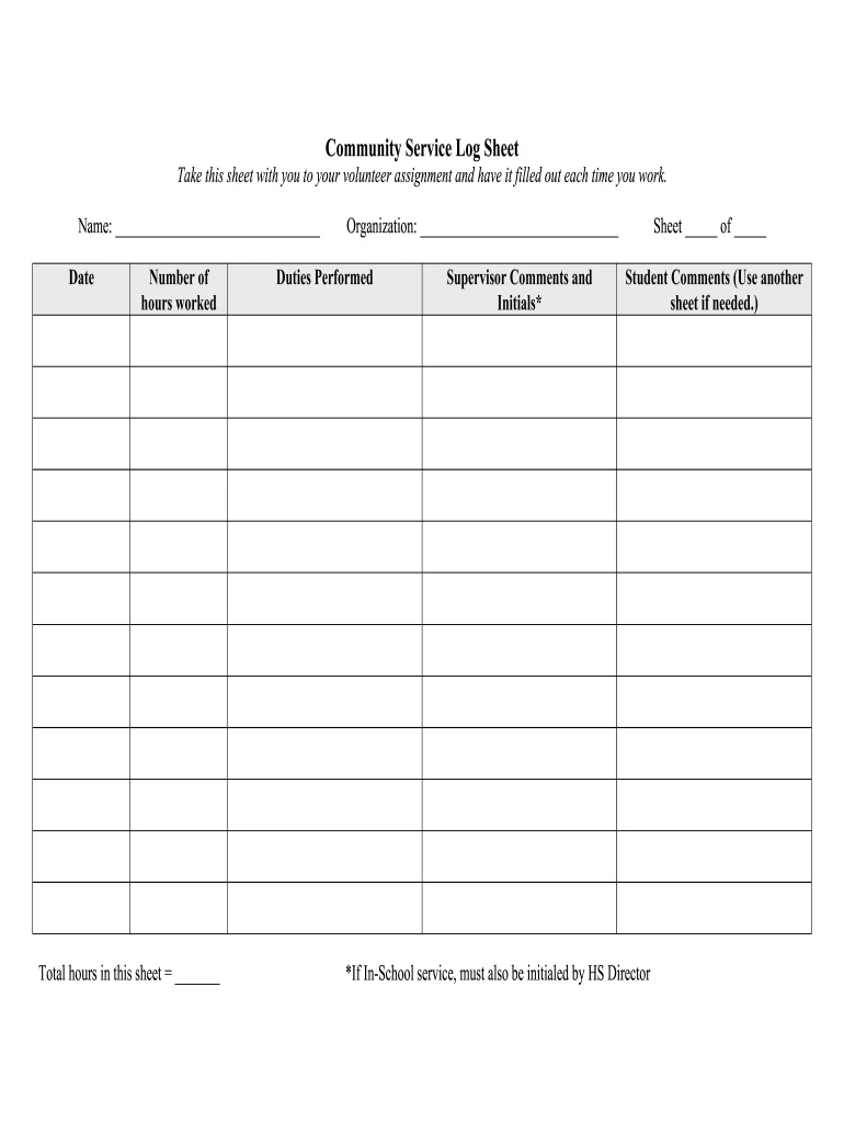 Community Service Form Example
