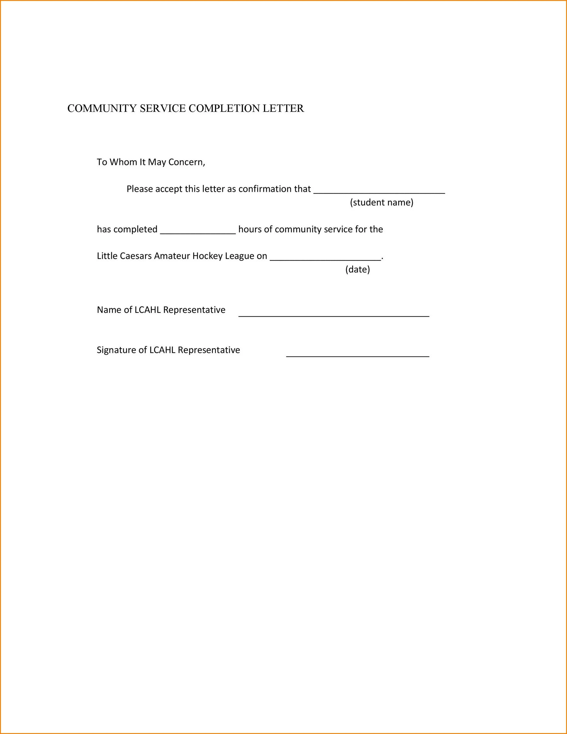 Community Service Letter Template Sample