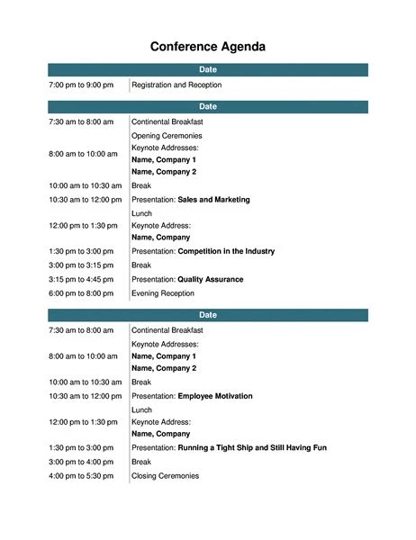 Conference Agenda Template Sample