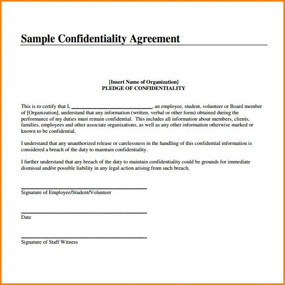 Confidentiality Agreement Template Sample