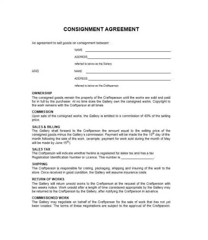 Consignment Agreement Template Example