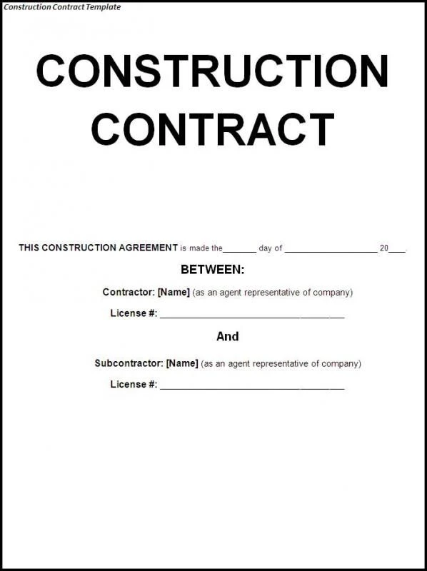 Construction Agreement Template Example