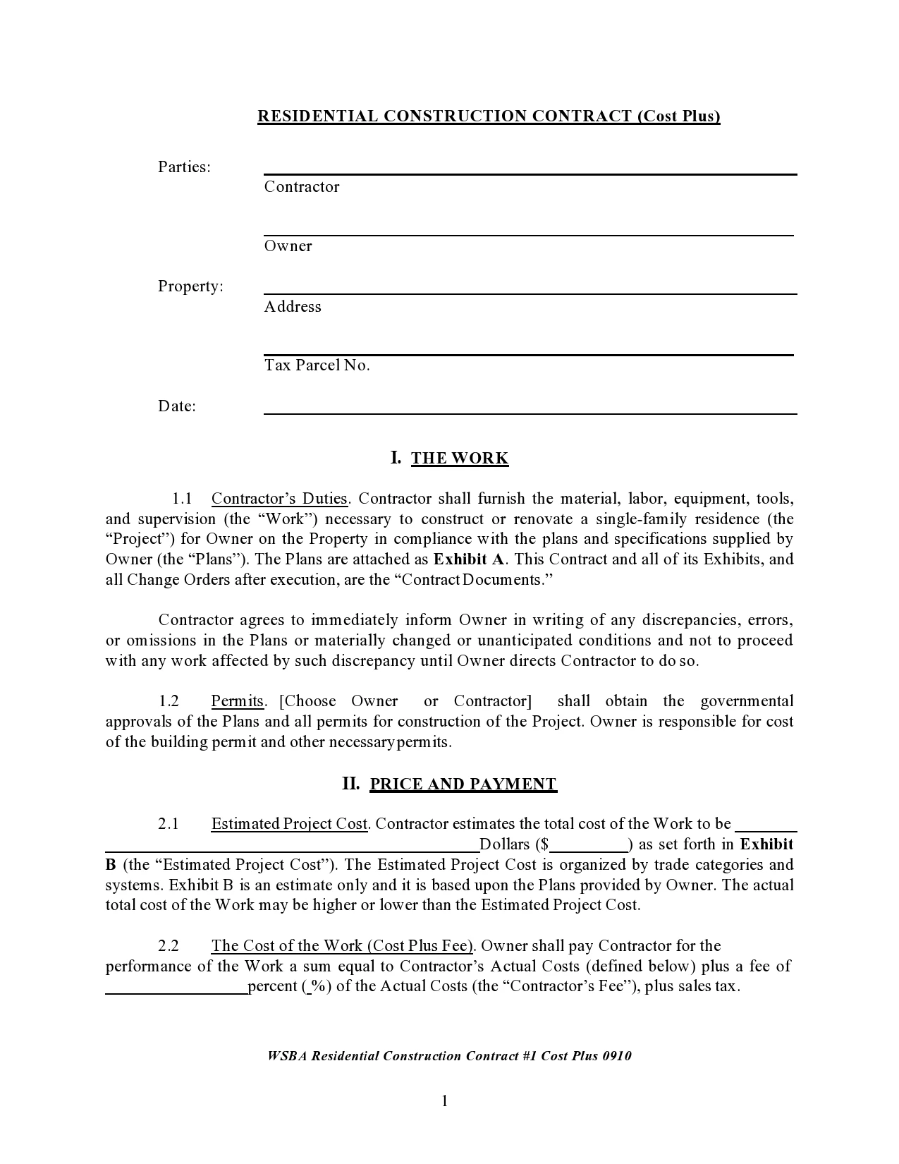 Construction Agreement Template Sample