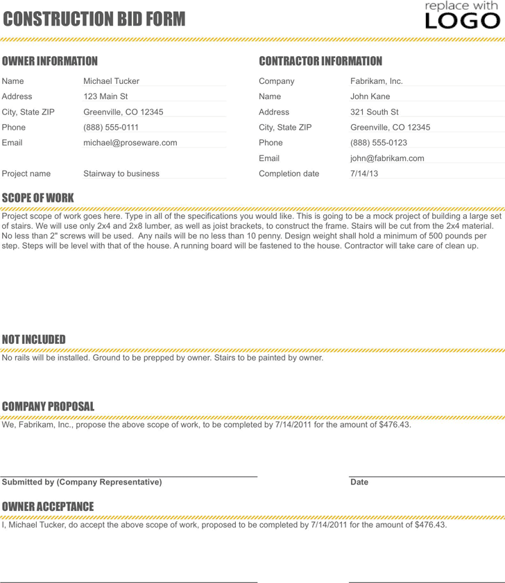 Construction Bid Proposal Template