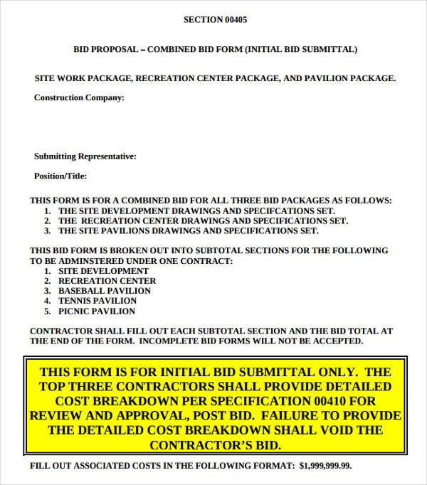 Construction Bid Proposal Template